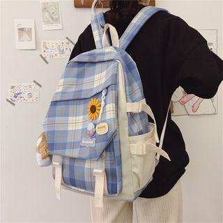 Buckled Plaid Nylon Backpack