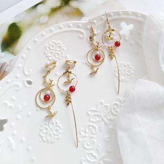 Origami Crane Bead Hoop Dangle Earring