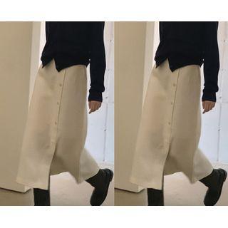 Button-trim Long Skirt