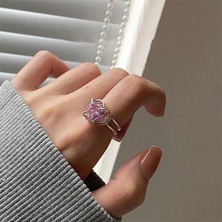 Rhinestone Heart Layered Ring J2935 - Silver - One Size