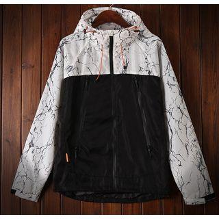 Marble Print Panel Hooded Jacket