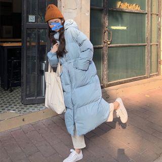 Hooded Drawstring Fleece Lined Maxi Jacket