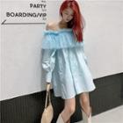 Long-sleeve Mesh Panel Off-shoulder Mini Dress
