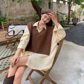 Mock Two Piece Striped Shirt Coffee - One Size