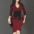 Long-sleeve Contrast Ribbon Sheath Dress