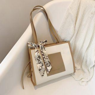 Faux-leather Two-tone Shoulder Bag