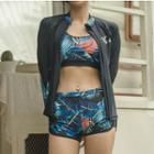 Set: Printed Swim Top + Swim Shorts + Zip-up Rashguard Jacket