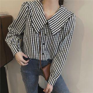 Collared Button-up Gingham Blouse