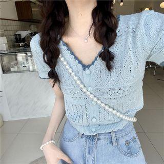 Pointelle-knit Short-sleeve Shirt