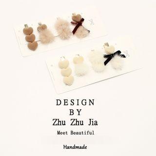 Set Of 4: Fluffy Heart Hair Clip (various Designs)