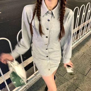Long-sleeve Plain Cropped Top / Mini Skirt