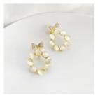 Bow Faux Cat Eye Stone Hoop Alloy Dangle Earring 1 Pair - Clip-on Earrings - Gold - One Size
