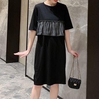 Elbow-sleeve Frill Trim T-shirt Dress