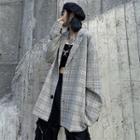 Front Pocket Lapel Collar Plaid Blazer