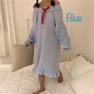 Color-block Lace-up Off-shoulder Long-sleeve Dress