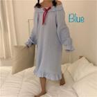 Color-block Lace-up Off-shoulder Long-sleeve Dress