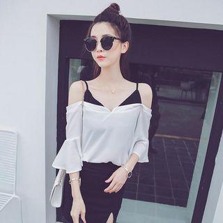 3/4-sleeve Off Shoulder Chiffon Top