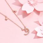 Rhinestone Moon Necklace Rose Gold - One Size