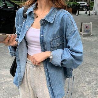 Pocket Detail Denim Shirt / Cropped Tank Top