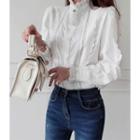 Stand-collar Crochet Blouse Ivory - One Size
