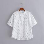 Short-sleeve Stand Collar Dotted Blouse White - One Size
