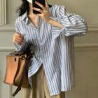 Long-sleeve Striped Shirt Black Stripe - White - One Size