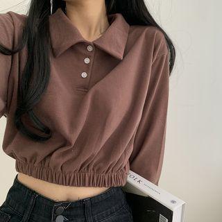 Long Sleeve Button-front Polo Top