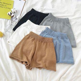 Plain Roll Up High-waist Knit Shorts