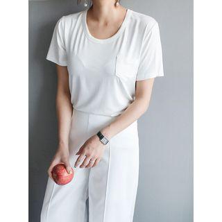 Short-sleeve Colored Pocket-front T-shirt