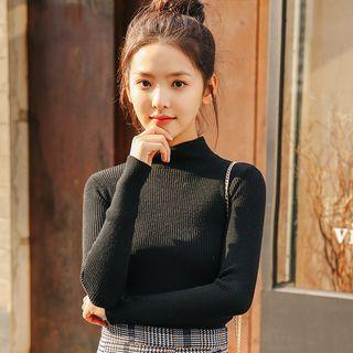 Mock-turtleneck Plain Slim Knitted Sweater