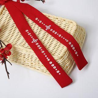 Embroidered Ribbon Headband Red - One Size