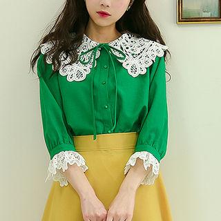 Wide Lace-collar Tie-neck Blouse