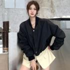 Mock Two-piece Long-sleeve Color Block Jacket Almond - One Size