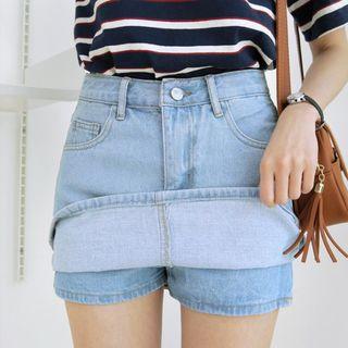 Inset Shorts Washed Denim Miniskirt