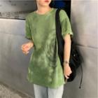 Elbow-sleeve Tie Dye T-shirt Green - One Size