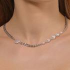Faux Pearl Choker Necklace 01 - Silver - One Size
