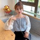 Long-sleeve Tweed Panel Blouse