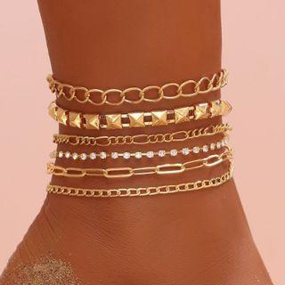 Set Of 6: Chain Anklet Af166 - Set - Gold - One Size