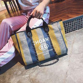 Canvas Color Block Shoulder Tote Bag