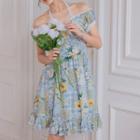 Off-shoulder Daisy Printed Dress Daisy - One Size