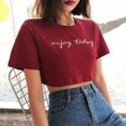 Embroidered Letter Short-sleeve Cropped T-shirt
