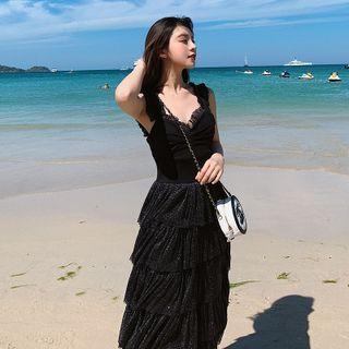Sleeveless Glitter Midi Tiered Dress