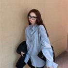 Plain V-neck Single-breasted Loose-fit Long-sleeve Blouse