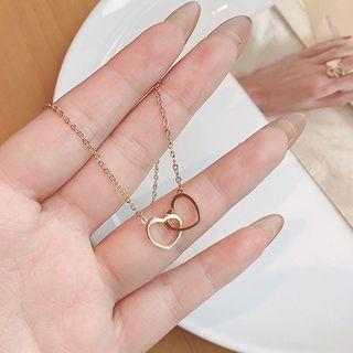 Interlocking Heart Pendant Alloy Necklace 01 - 1pc - Gold - One Size