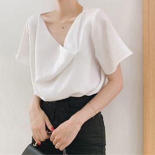 Short-sleeve Draped Blouse White - One Size