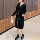 Double-breasted Lettuce Edge Knit Dress