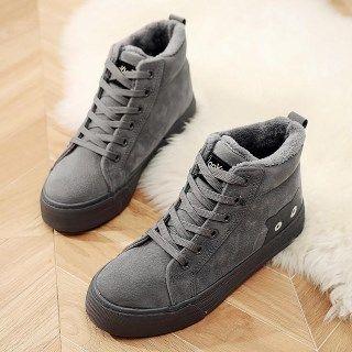 Fleece-lined Lace-up High Top Sneakers