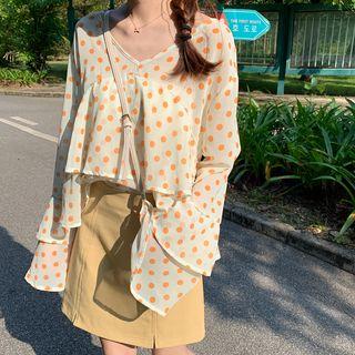 Ruffle Trim Long-sleeve Top / High-waist Mini A-line Skirt (various Designs)