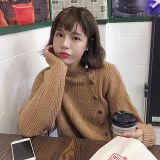 Button-detail Mock Neck Sweater