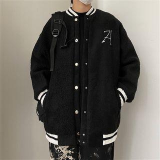 Lettering Print Button Baseball Jacket